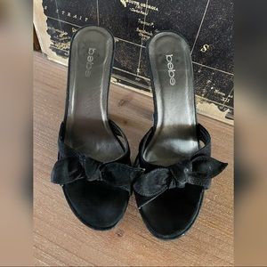 Black Bebe Suede Bow Heels